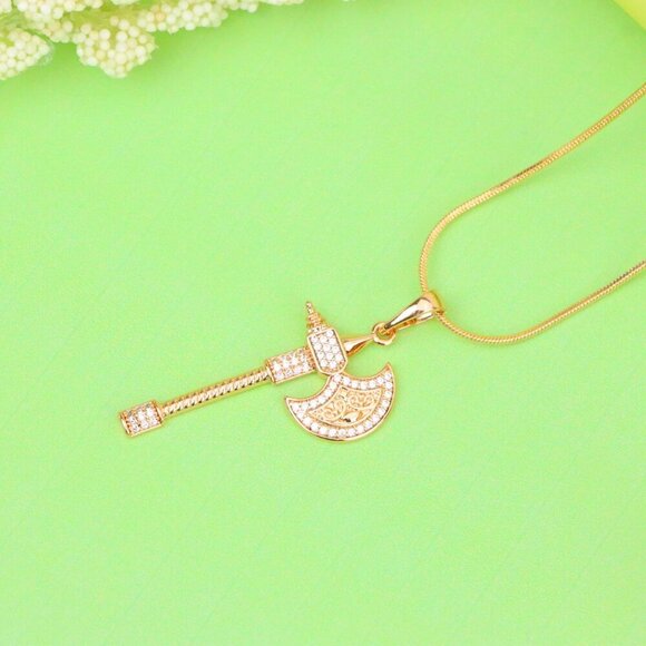 "Rose Gold Axe Pendant with Sparkling Stones – Elegant Design XPPT1381 - Picture 9 of 13